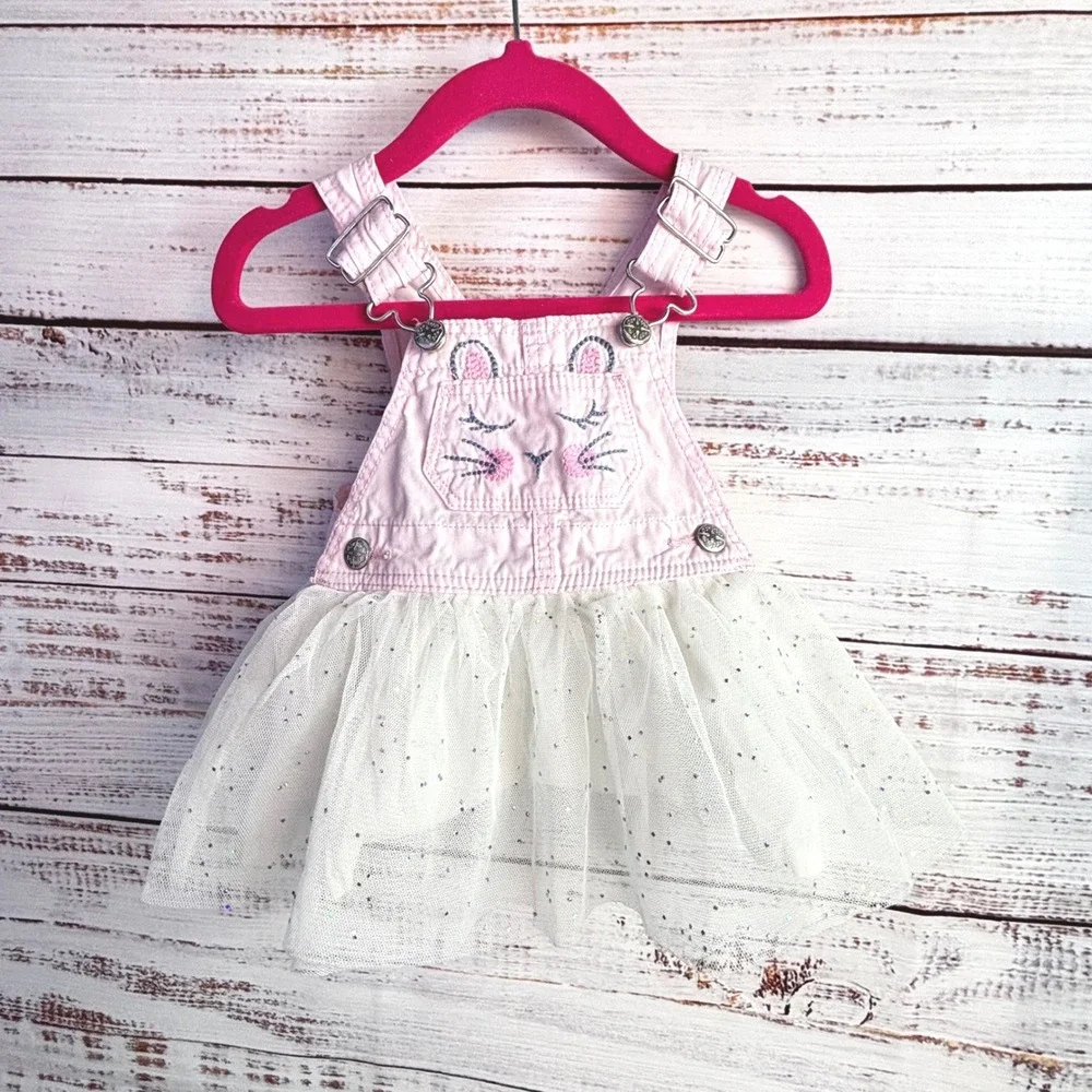 Bunny Jumper Tutu Dress OshKosh B'gosh 3M Pink White Cotton Tulle Tail